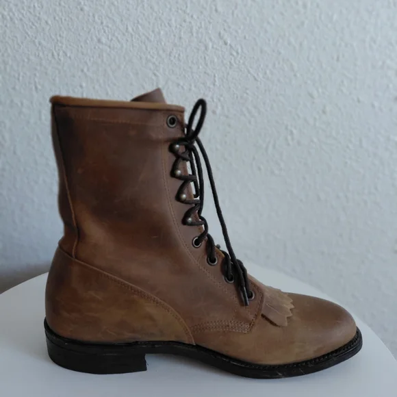 VTG Silver Rebel Brown Leather Lace-Up Boots Fringe Equestrian - Picture 2 of 14